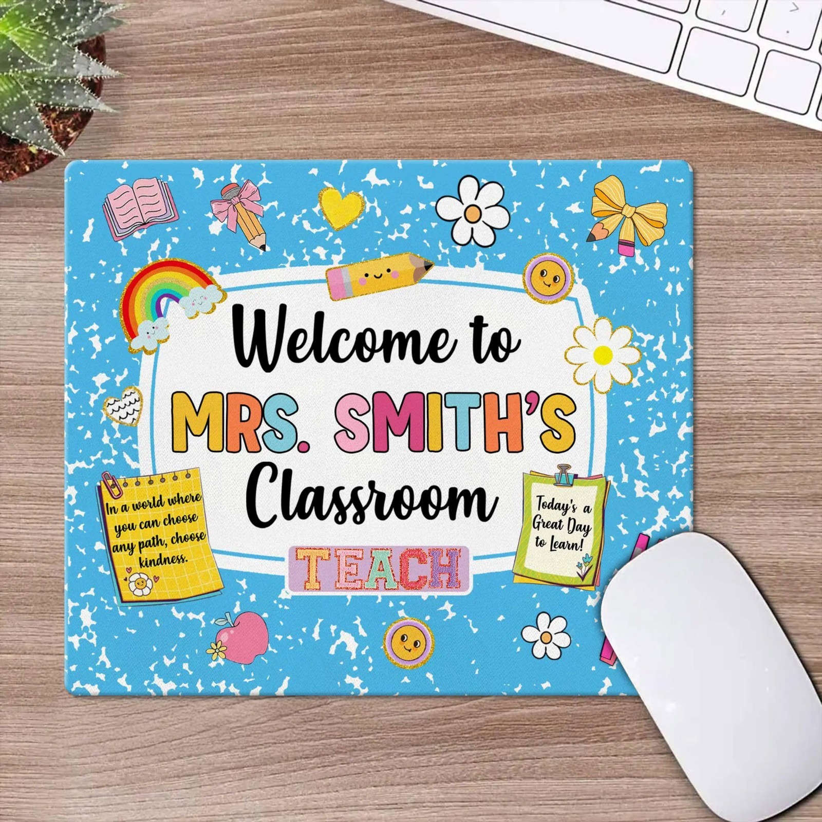 Custom Welcome Classroom Teacher Mouse Pad Colorful Desk Mat Back to School Gift
