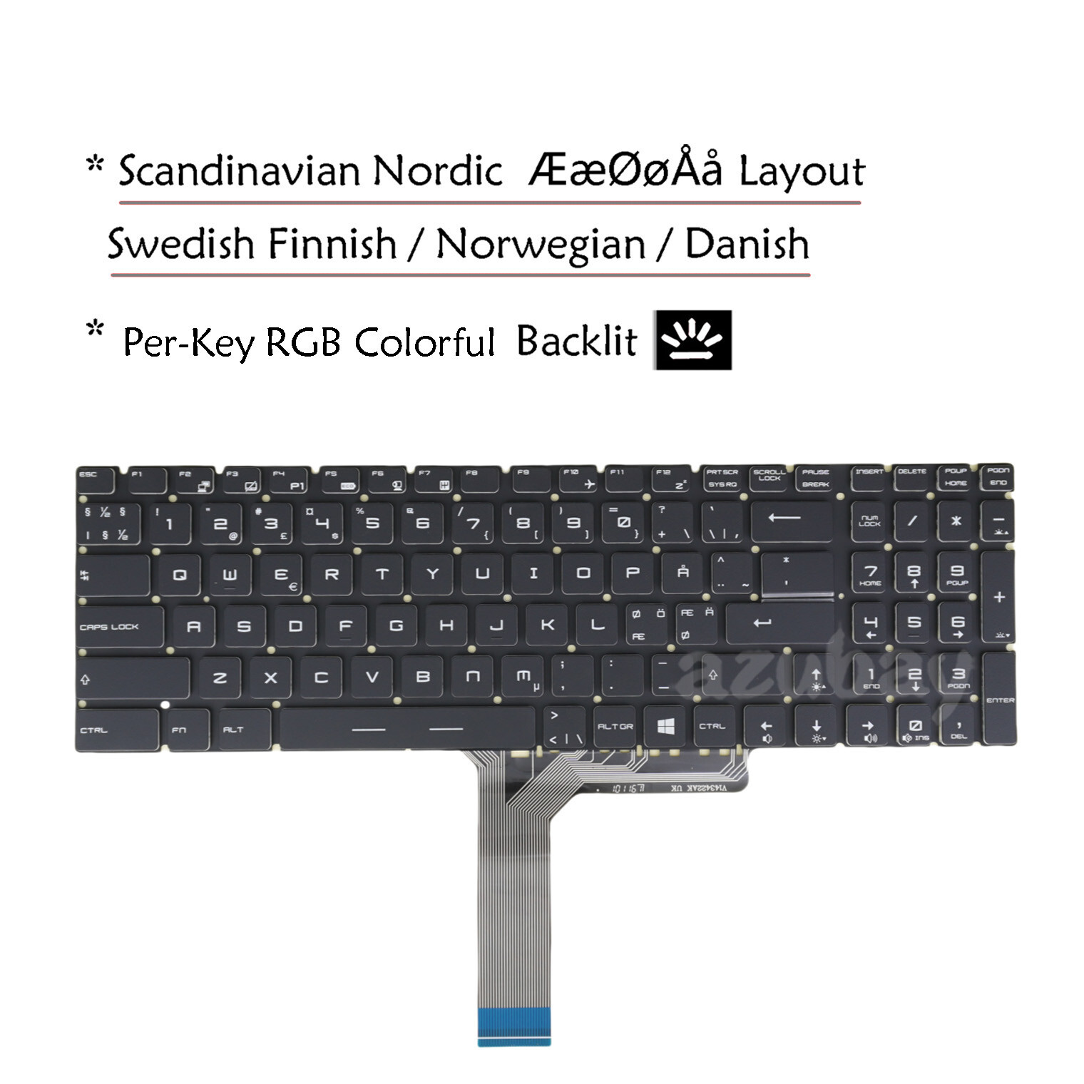 Nordic Keyboard For MSI GE63 GE63VR GE65 GE73 GE73VR GE75 GL63 GL65, RGB Backlit