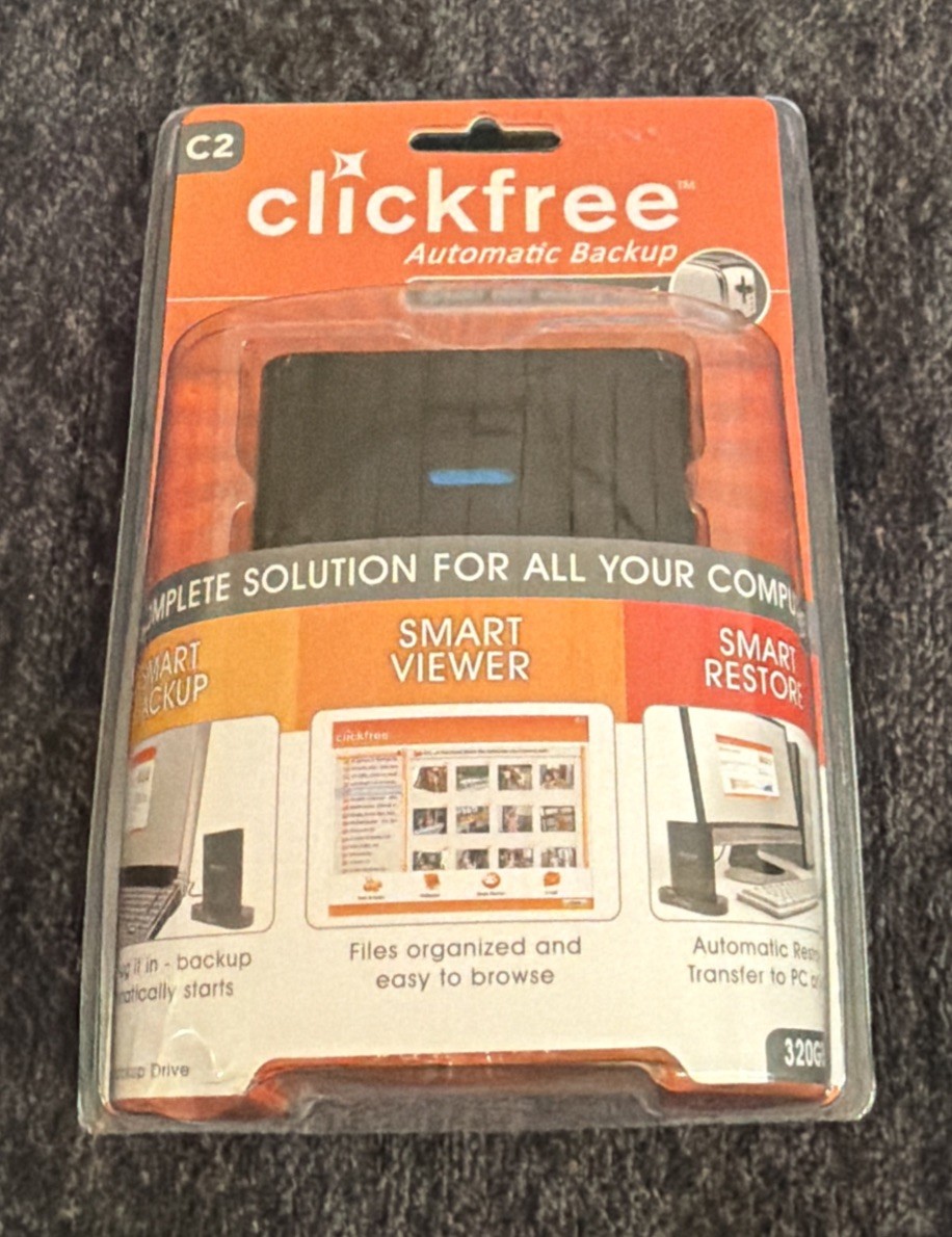 Click Free 320GB Automatic Backup External USB Hard Drive Sealed In Box NIB