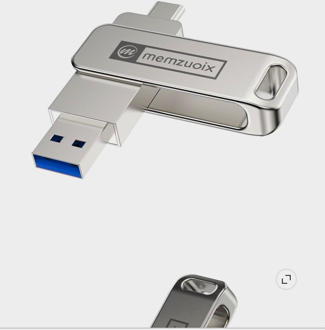 memzuoix 64GB USB 3.2 Dual USB-A/USB-C Flash Drive Silver Keyring
