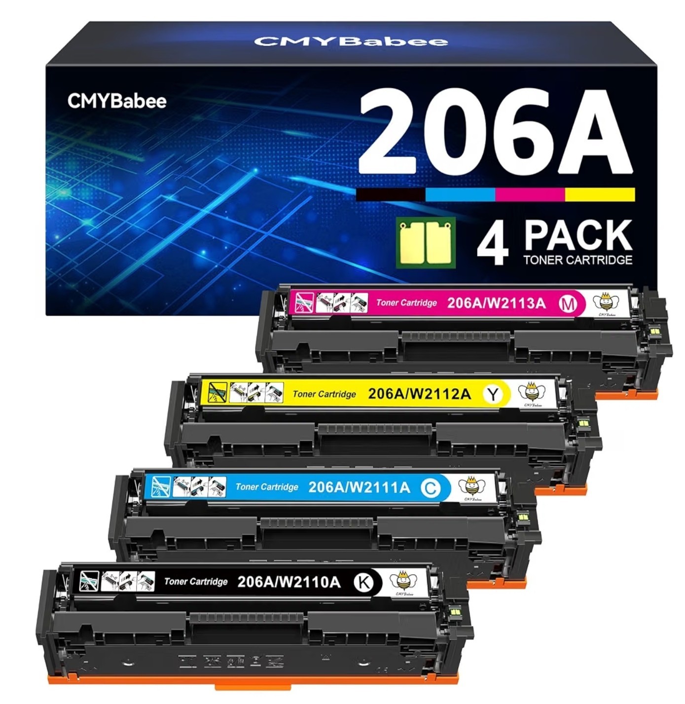 CMYBabee Toner Cartridge Replacement for HP 206A 206X for Color Laser (4 Pack)