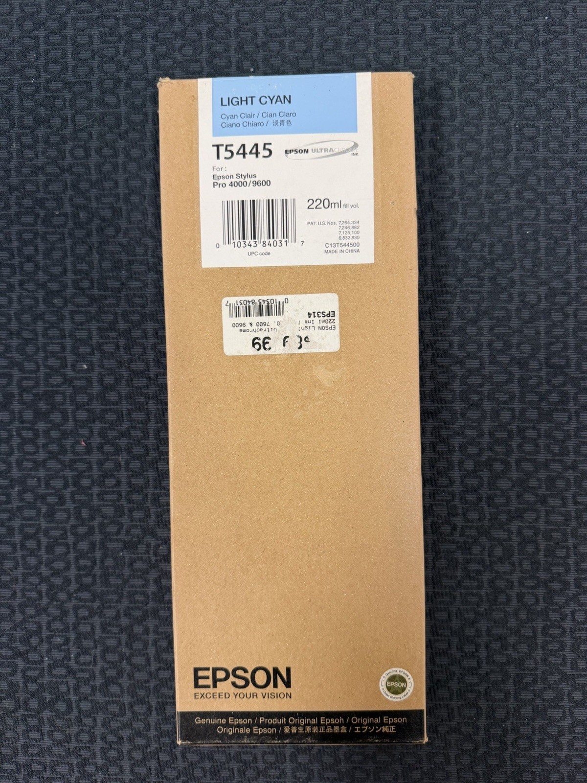 05/2013 New In Box Epson Genuine 220ml Ink T5445 Light Cyan Stylus 4000/9600