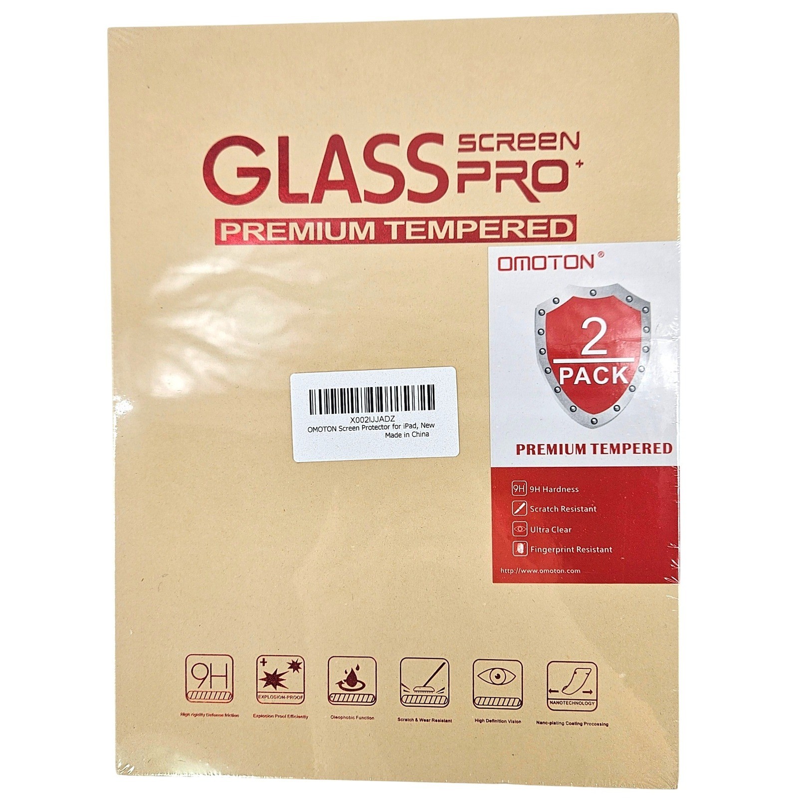 OMOTON 2 Pack Premium Tempered Glass Screen Protector for iPad New 9H Hardness