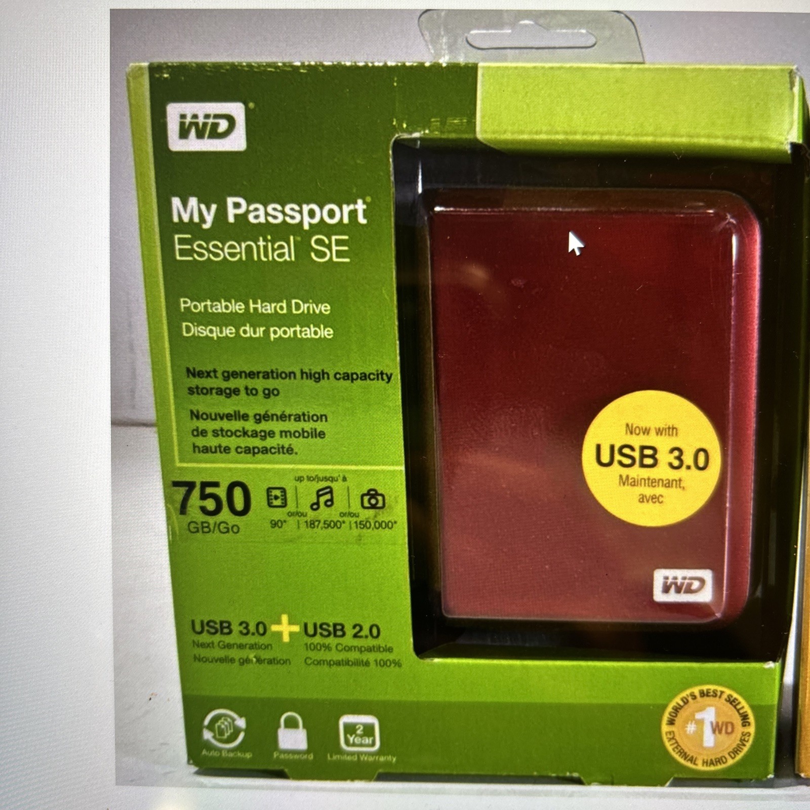 WD My Passport Essential SE 750GB Portable External Hard Drive USB 3.0 Red