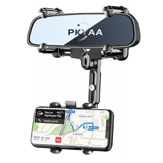  Rearview Mirror Phone Holder for Car, 360° Rotating Rear View Mount with 