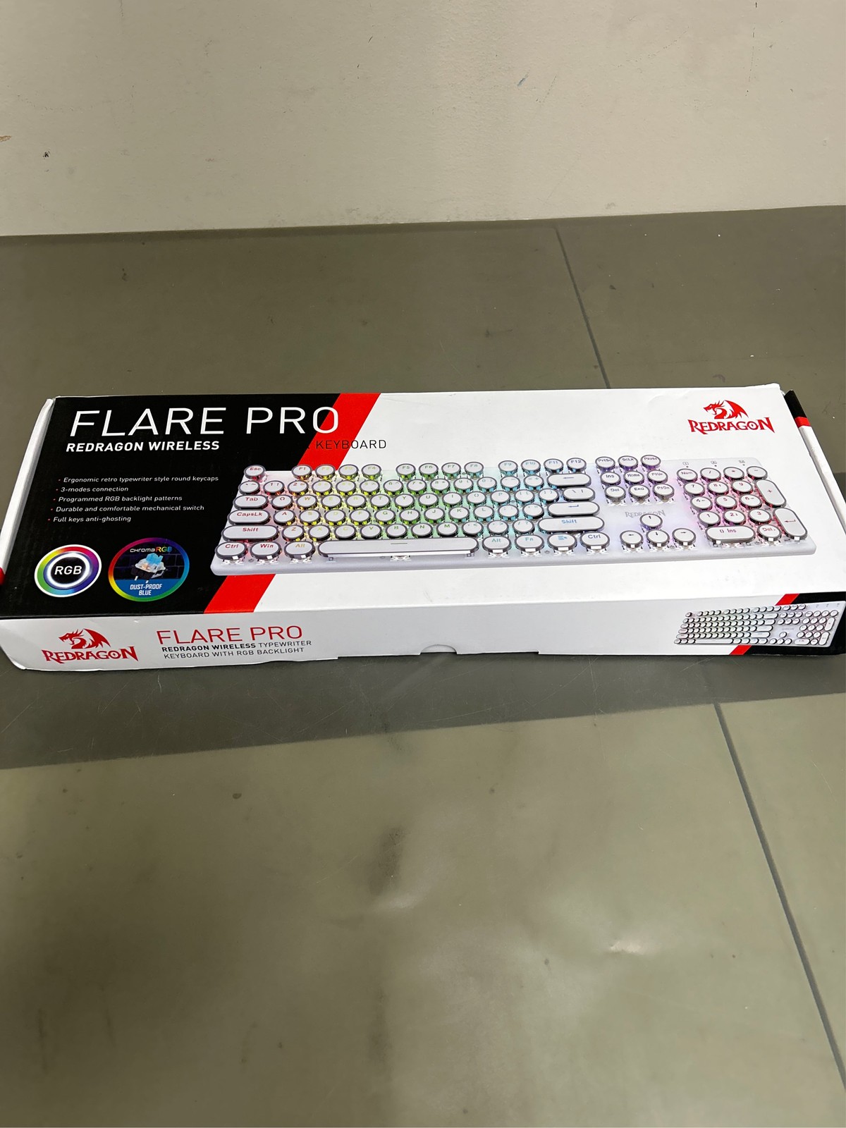 Redragon K710 Wireless Typewriter Mechanical Gaming Keyboard, Bluetooth/2.4Ghz/W
