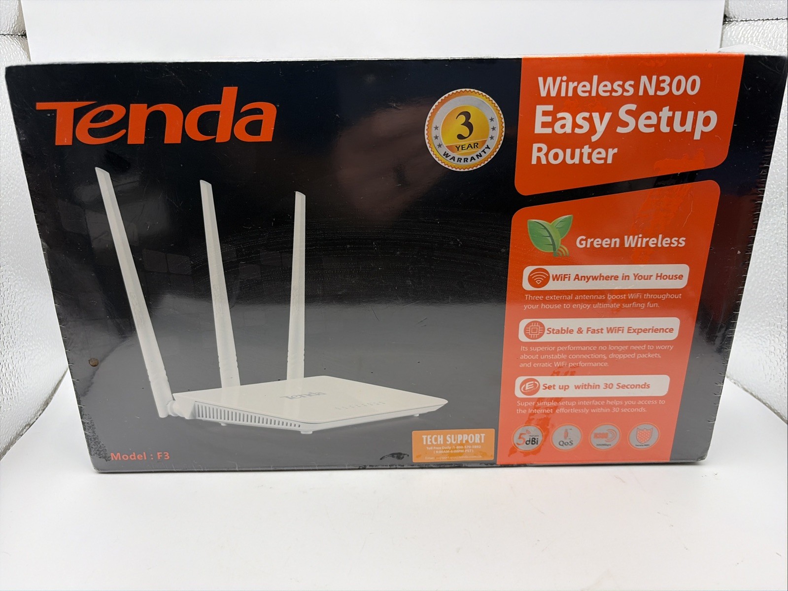 Tenda F3 N300 WLAN Router, 300Mbit/s 2.4GHz, 3 5dBi Externe Antenna Wireless