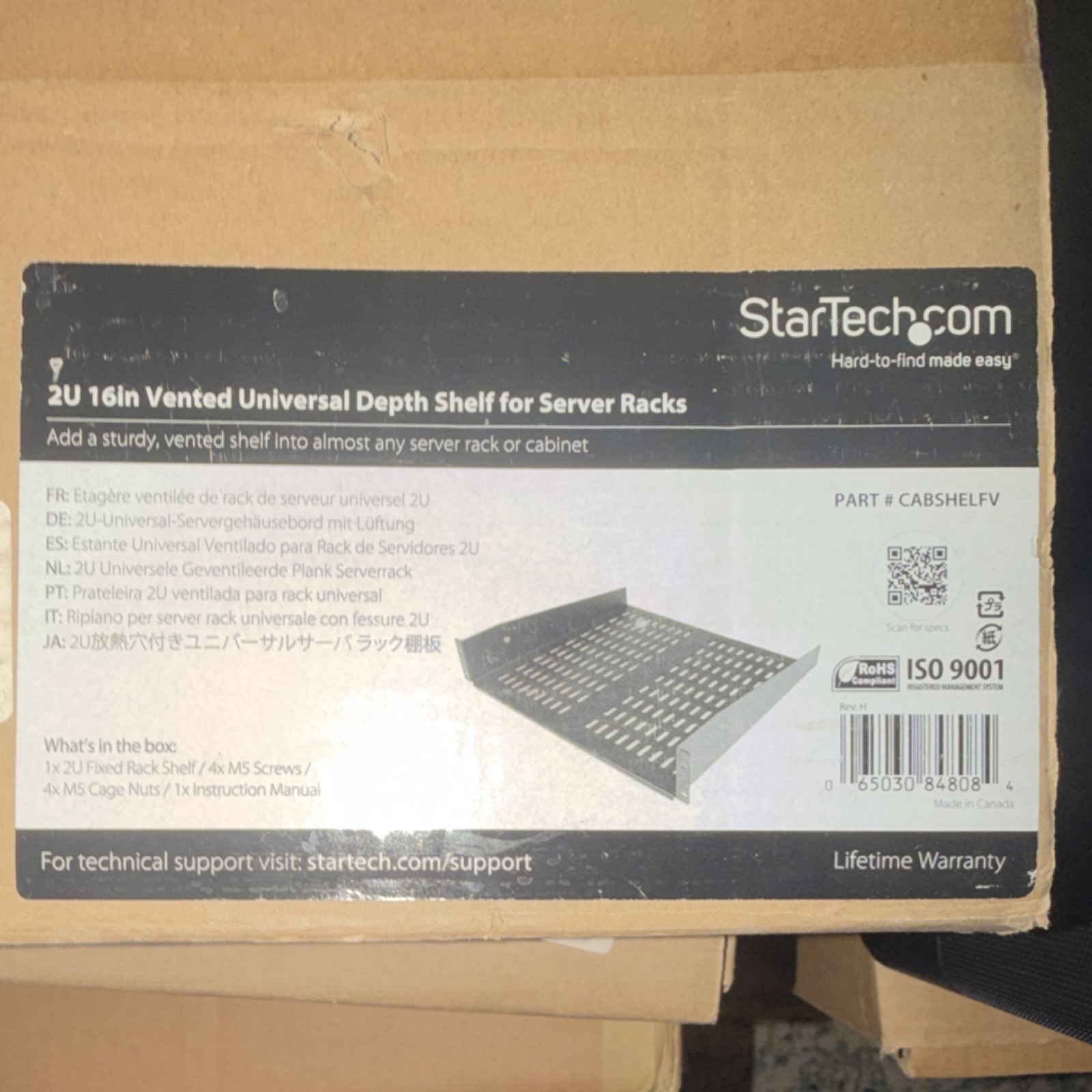 StarTech.com 2U 16in Vented Rack Shelf 19in 50lb Capacity Rack Mount CABSHELFV