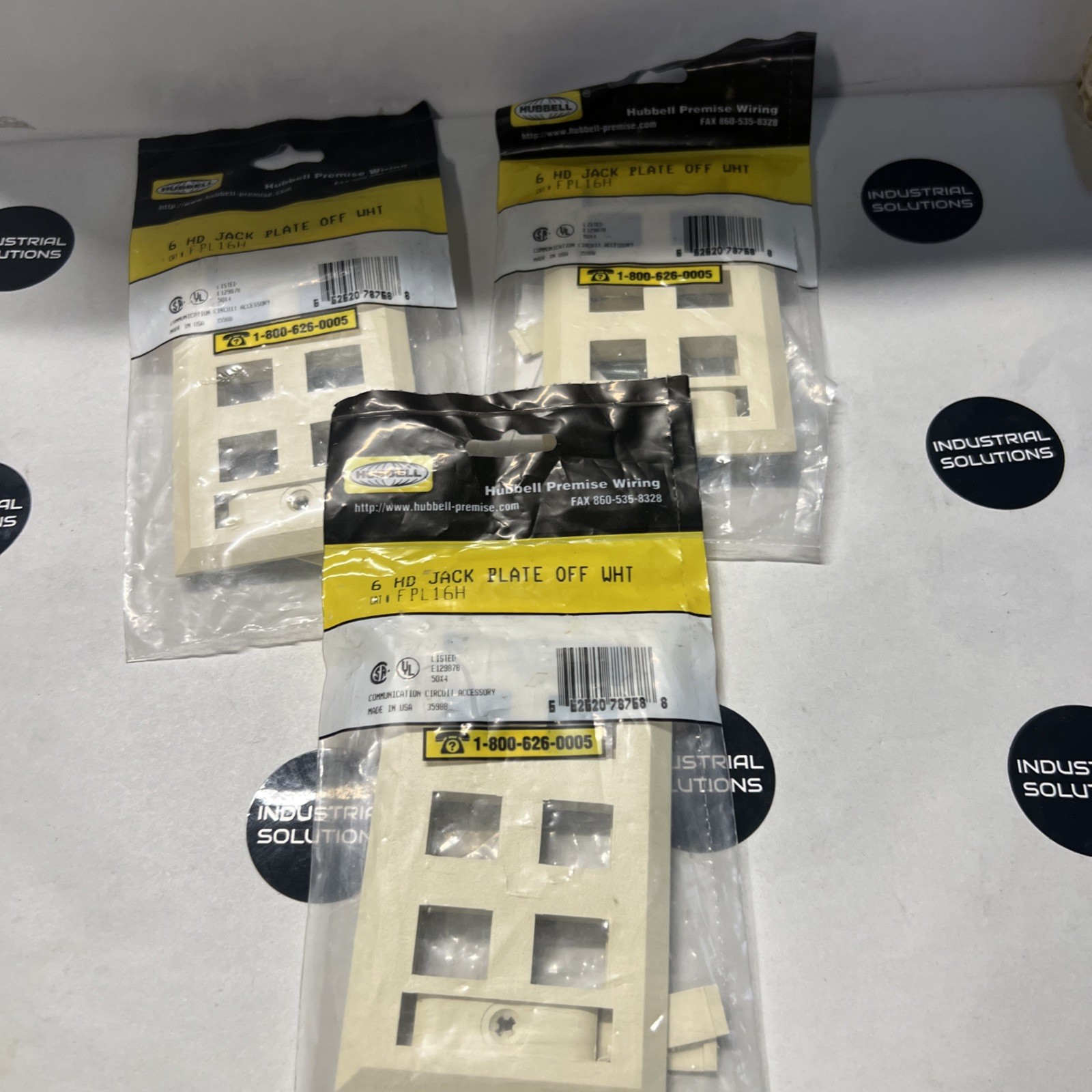 Lot of (3) Hubbell FPL16H 6-Port HD Jack Plate Off White
