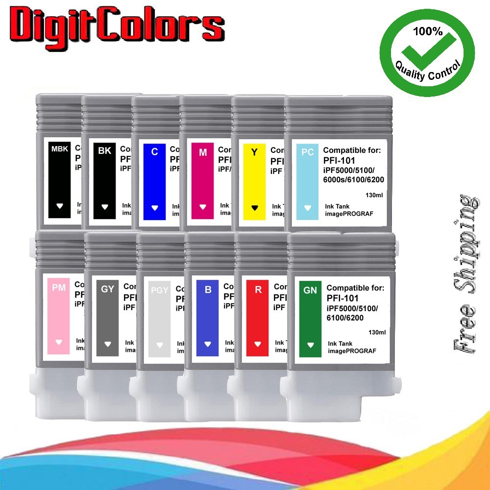 Full Set 12 Colors  PFI-101 Ink Cartridge Fit Canon IPF5000 6000s 5100 6100 6200