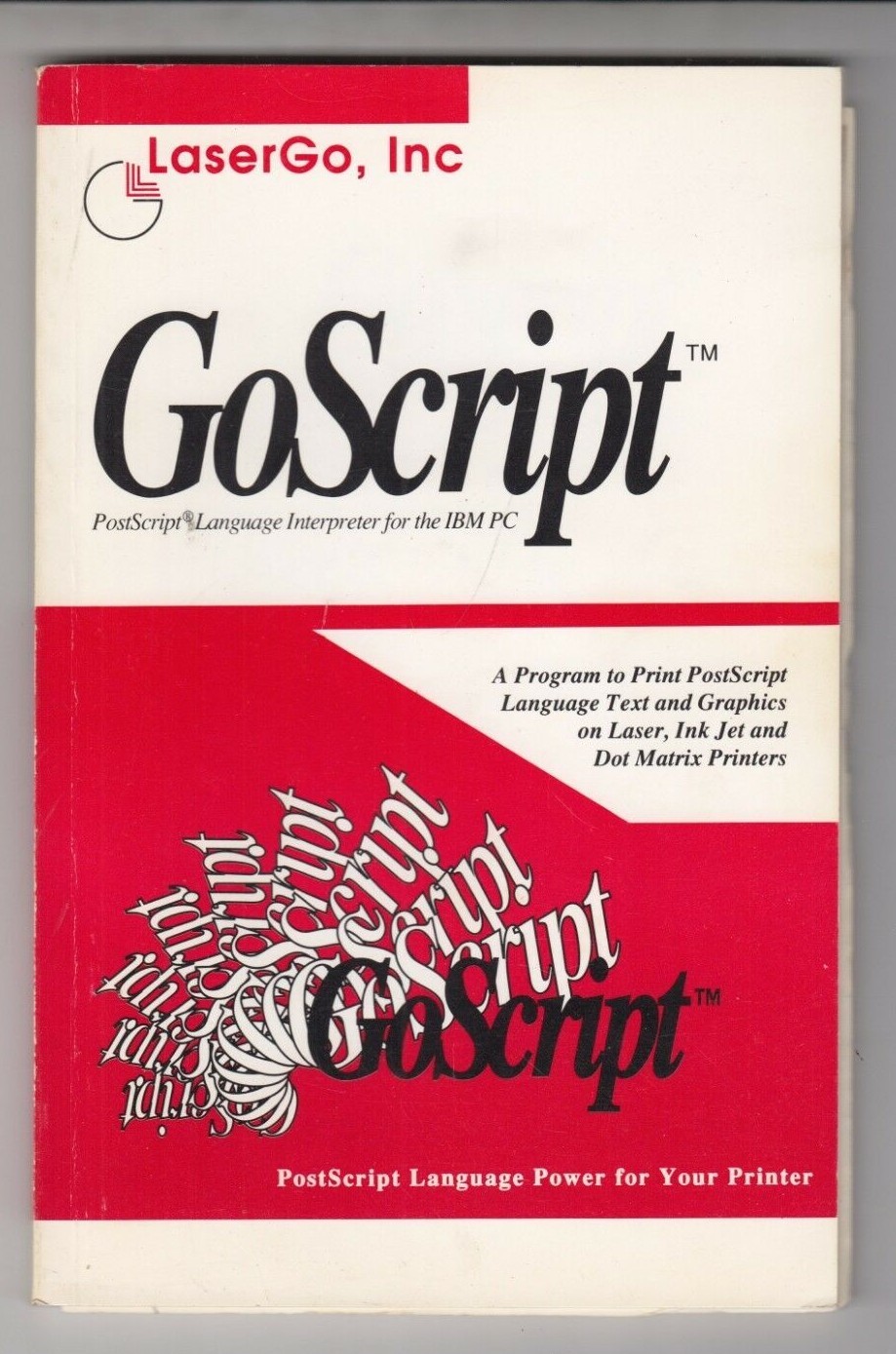 GOSCRIPT -  RARE Book on the IBM PC - post script LANGUAGE  INTERPRETER - 