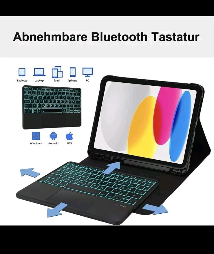 7 Color Wireless Backlit Keyboard Case Cover For IPAD 10.9 2020