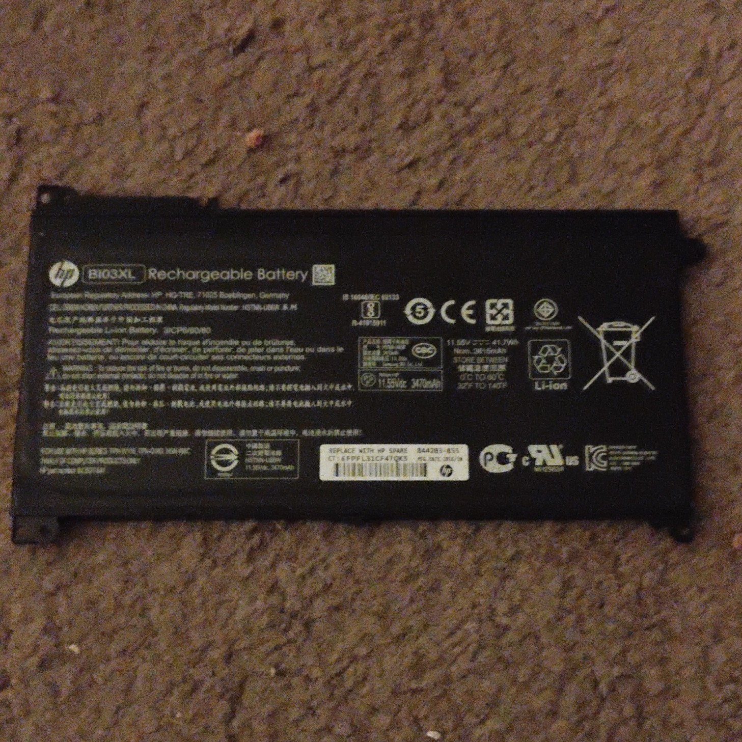 HP BI03XL Li-Ion Battery 11.55V 3470mAh For TPN-W118 TPN-Q183 HSN-I08C