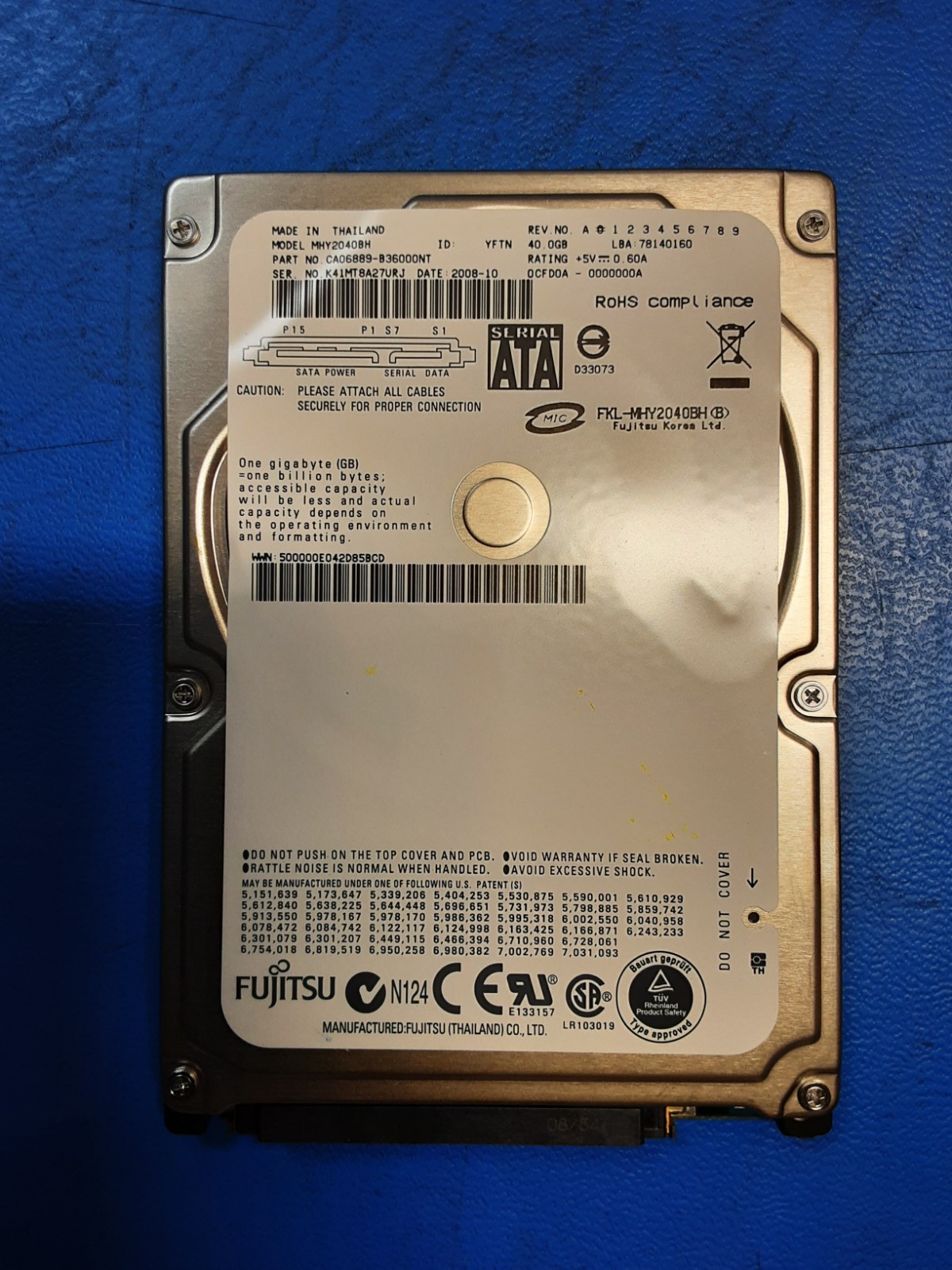 FUJITSU MHY2040BH 40.0GB SATA 2.5” HDD 9.5MM 5400 RPM HARDDRIVE CA06889-B36000N