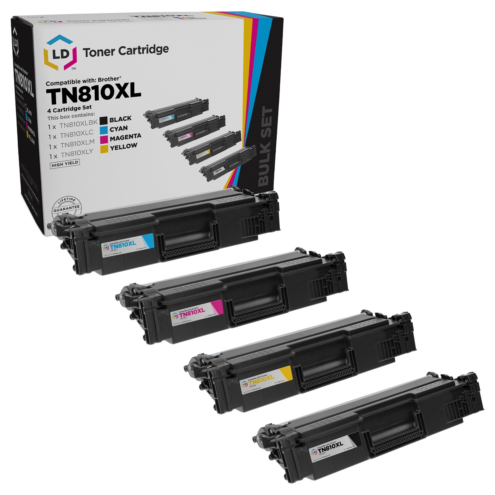 LD Compatible Toner for Brother TN810XL High Yield Toner Set of 4 (BK, C, M, Y)