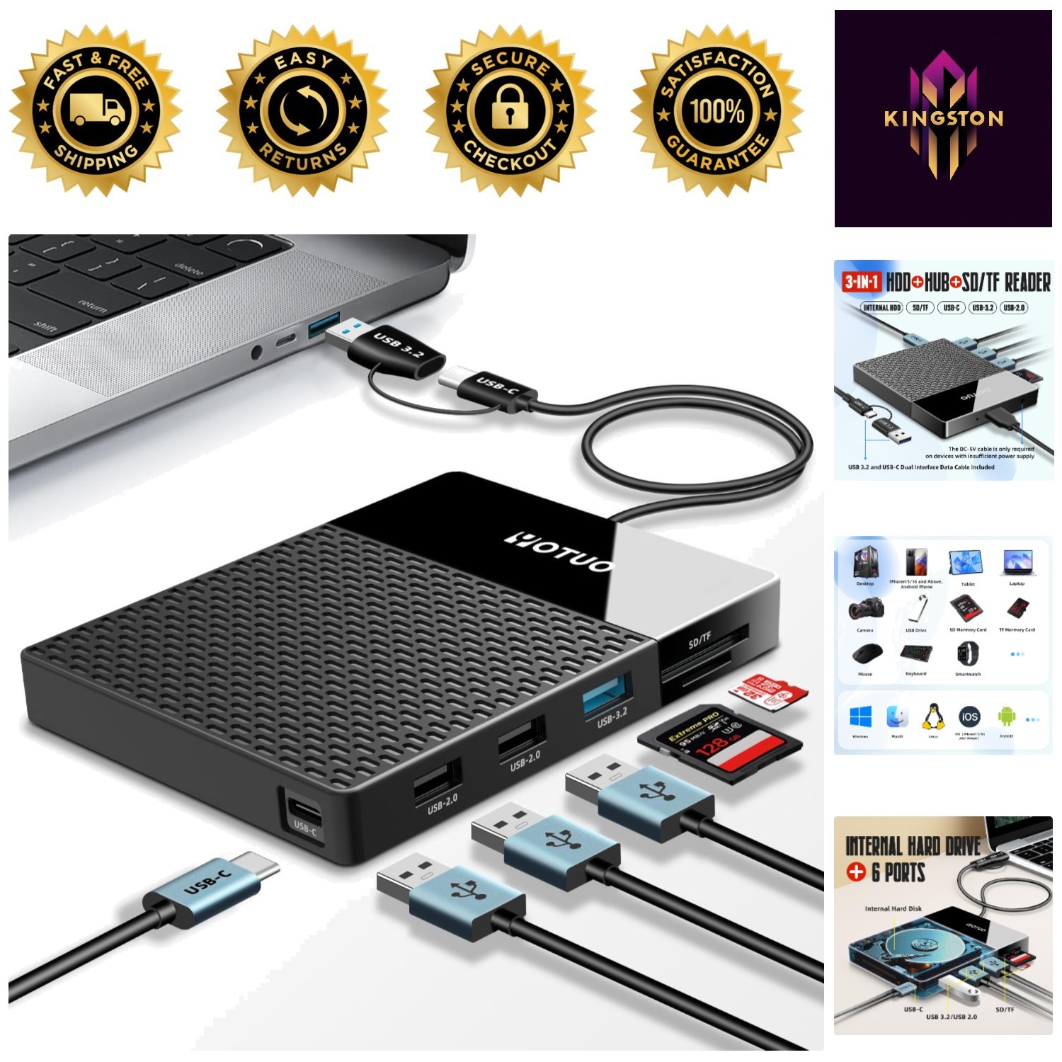 1TB HDD & USB-C Multiport Hub - Fast Data Transfer and Multi-Device Support
