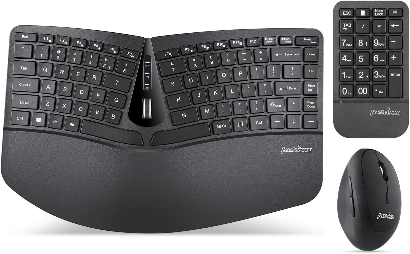 PERIDUO-606A, 3-In-1 Wireless Compact Ergonomic Keyboard with Vertical Mouse and