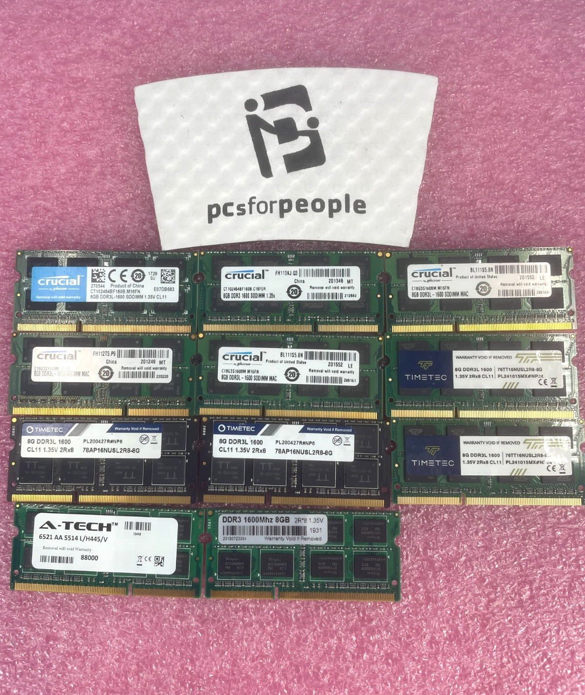 *LOT OF 11 CRUCIAL/TIMETEC/A-TECH 8 GB DDR3/DDR3L-1600 LAPTOP RAM *