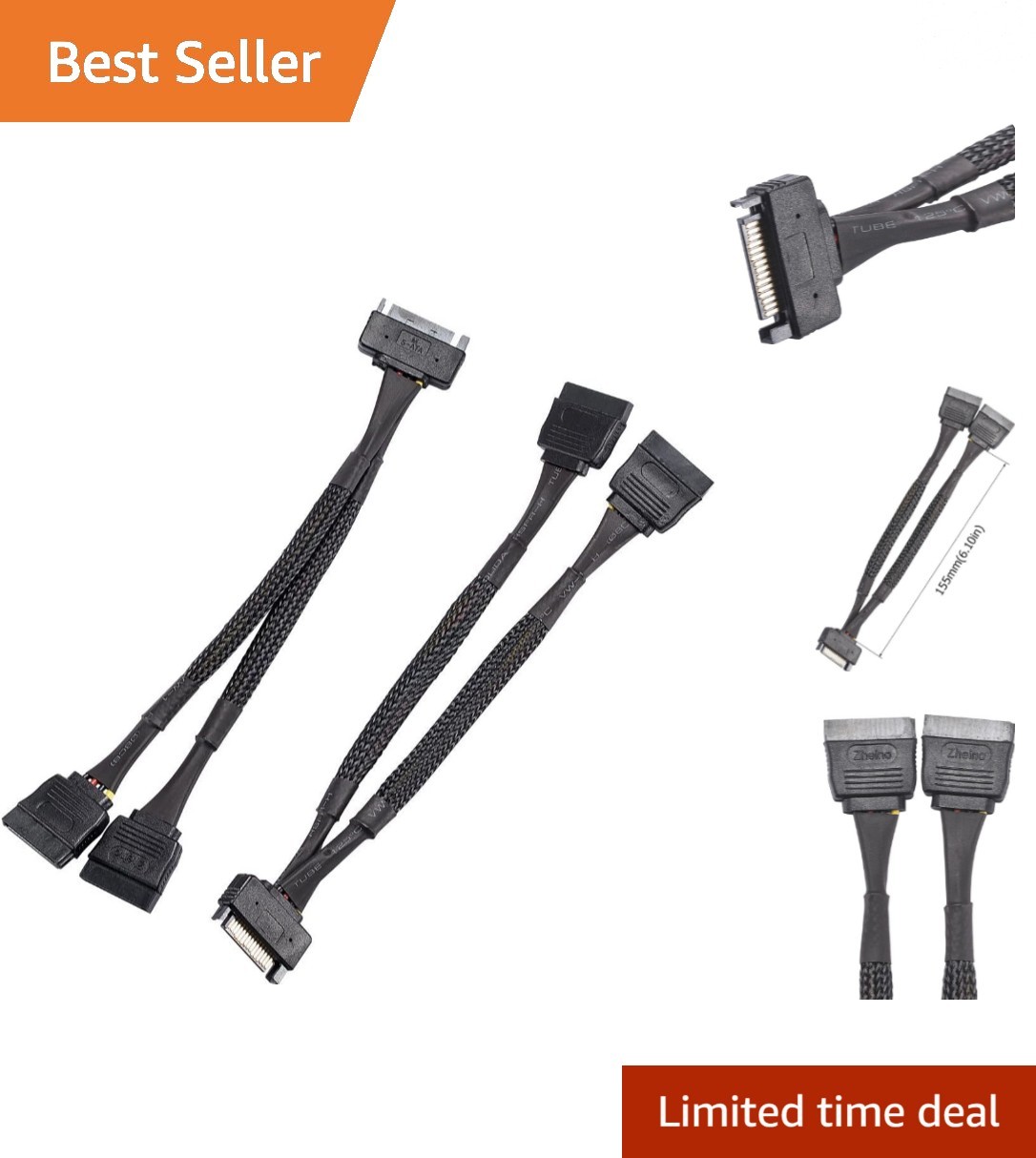 SATA Power Splitter 2-Pack: 6-Inch Y-Splitter Cable for SSD & HDD Devices