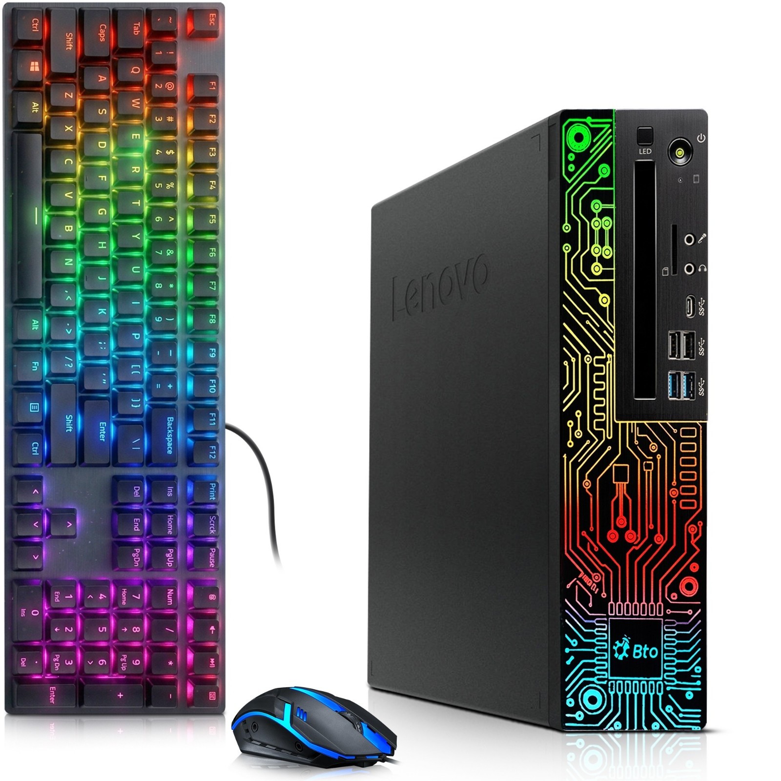 Lenovo RGB Gaming PC i5-8th 16GB RAM 1TB SSD AMD RX-550 WiFi RGB-KB&M Windows 11