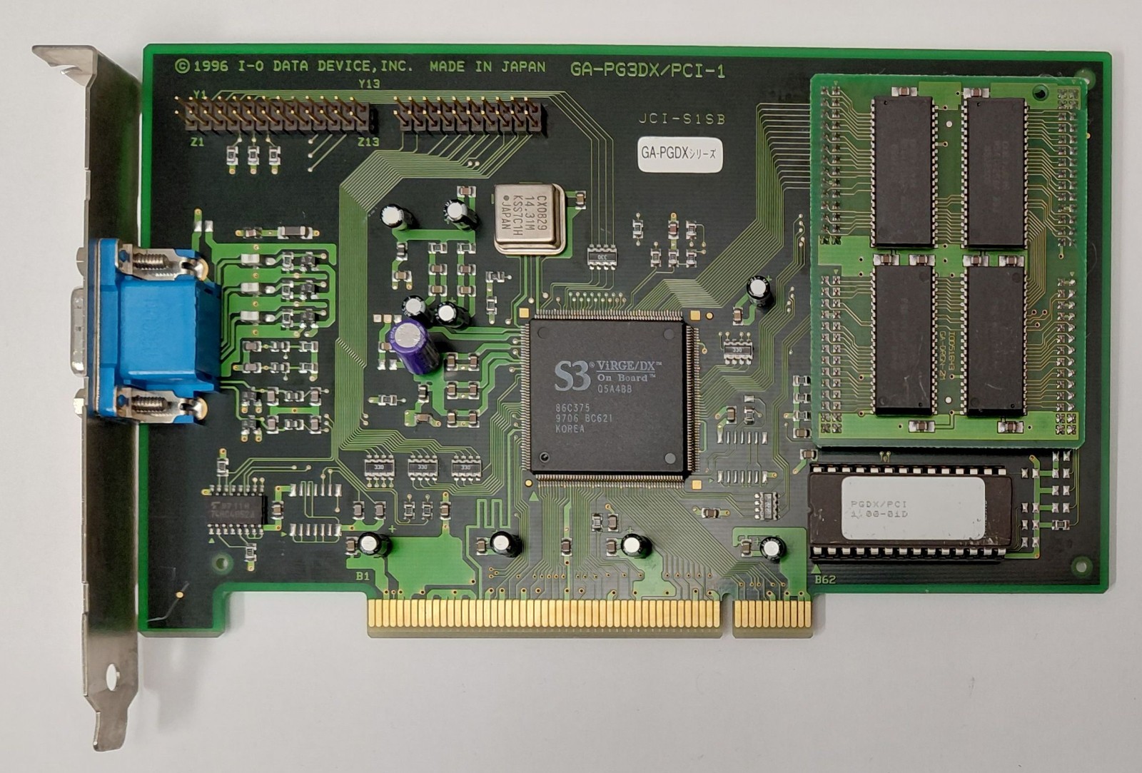 I-O DATA GA-PGDX PCI Graphics Card (S3 ViRGE/DX, 86C375, 4MB, Retro, 1997)