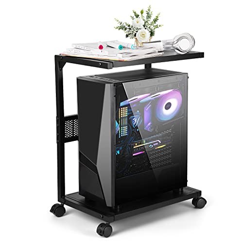 Computer Tower Stand 2-Tier Metal PC Stand for Floor Carpet, Black