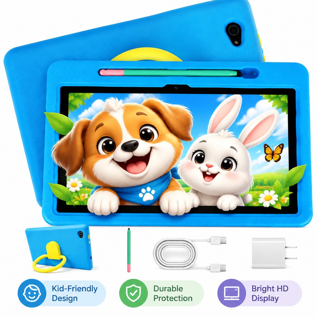 Android 16 Kids Tablet HD 10 Inch Bundle Stylus&Case, 24GB RAM 64GB ROM 1TB