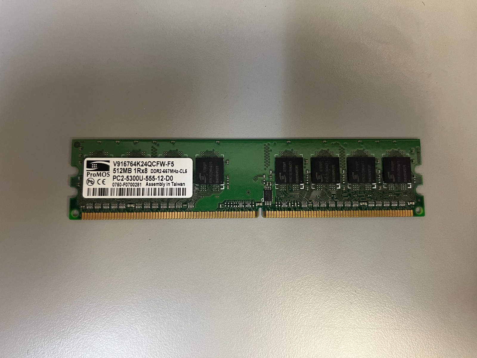 ProMOS 512MB X2 1GB Memory Ram 1RX8 PC2 5300U-555-12-D0 V916764K24QCFW-F5 DDR2