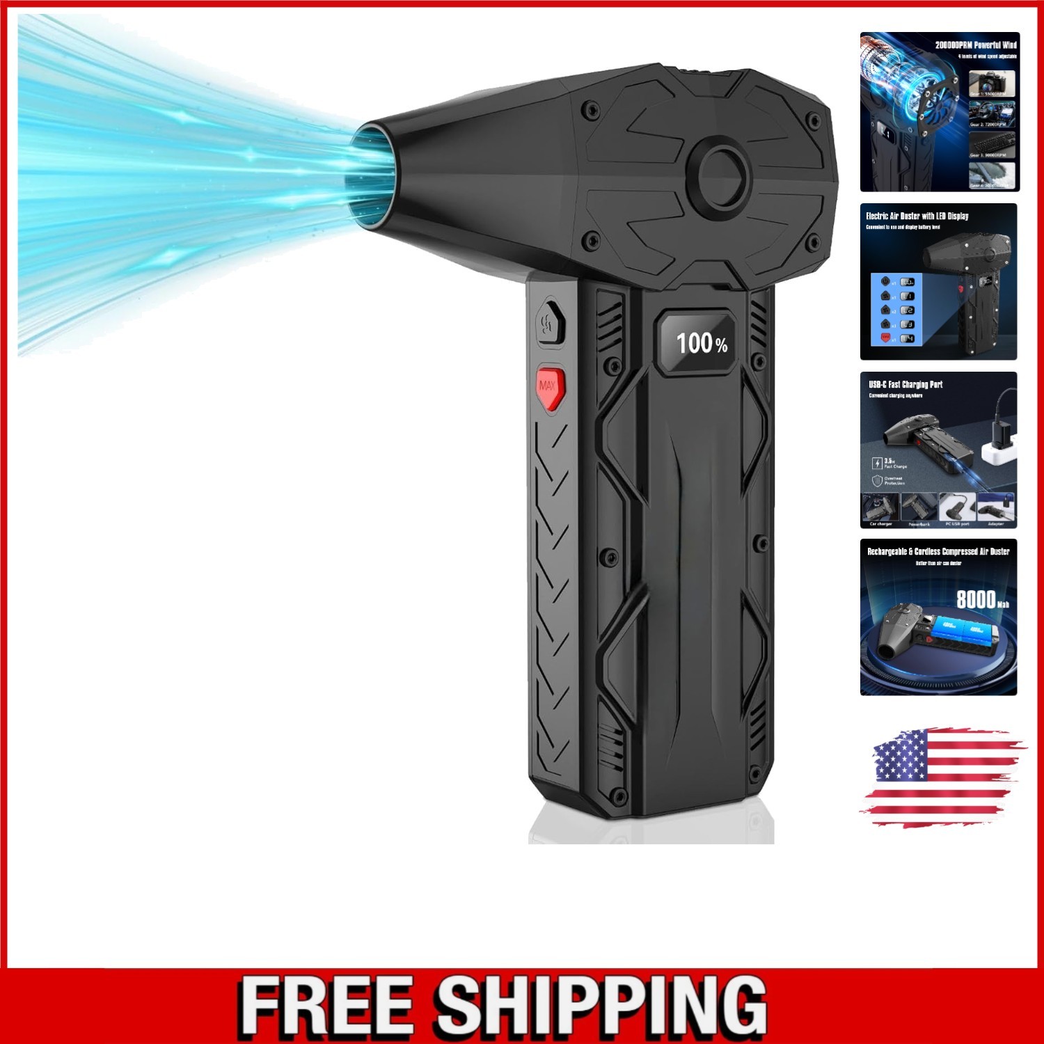 Cordless 8000mAh Rechargeable Air Duster - Compact and Portable Cleaning Tool