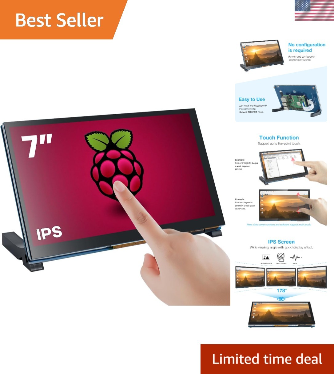 7 Inch Touchscreen IPS DSI Display Compatible with Raspberry Pi 5/4/3, 800x48...