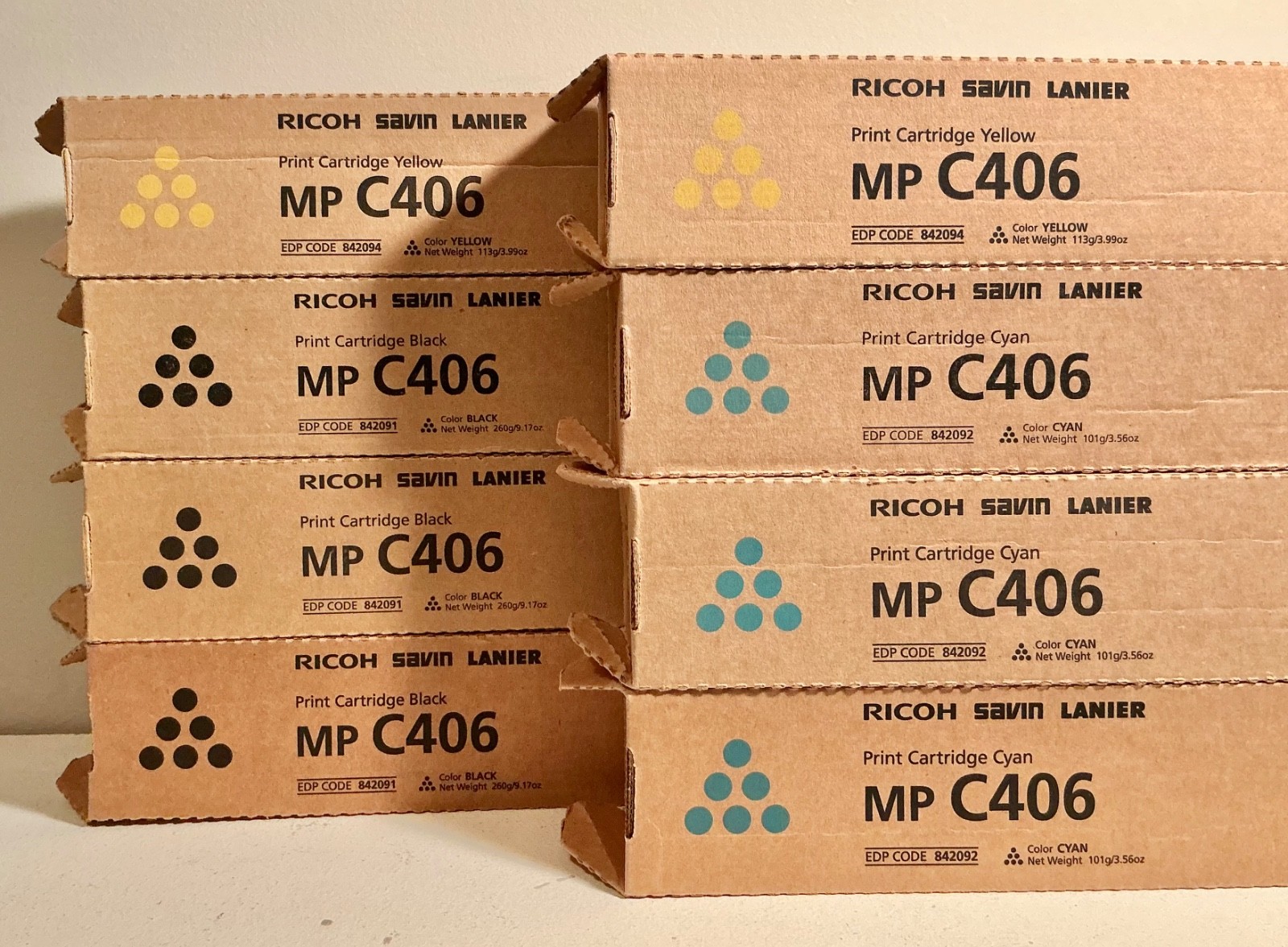 Lot of 8 NEW Sealed Genuine Ricoh MP C406 Toner Cartridges Black Cyan Yellow