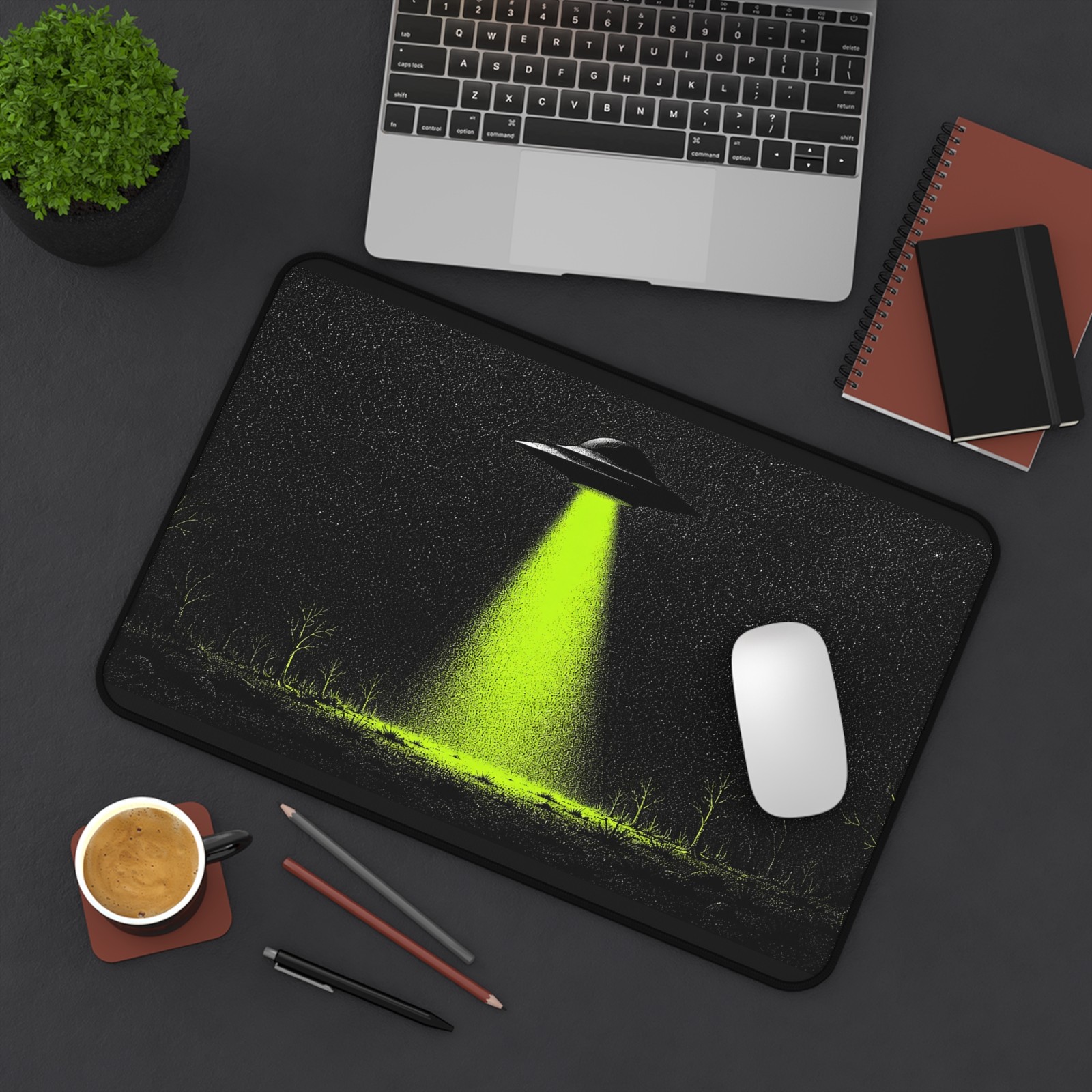 Alien UFO Abduction Desk Mat Mouse Pad | 2 Sizes | Retro Sci-Fi Space Art.