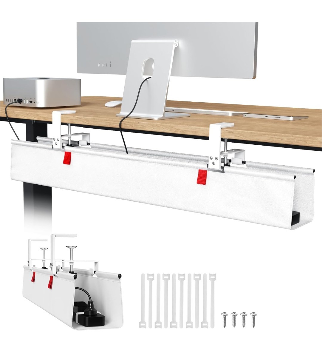 Univivi No Drill Under Desk Cable Management Tray, 36" Cord Organizer for Table,