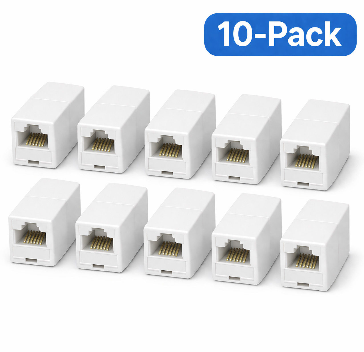 RJ11/RJ12 6C6P Straight Through Female/Female Telephone Inline Coupler (10-Pack)