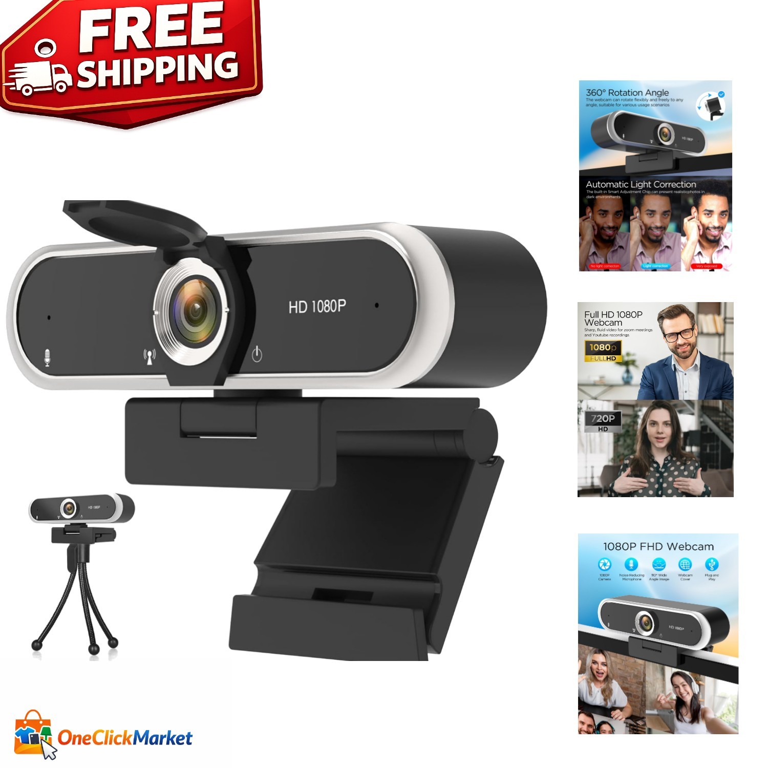 Versatile 1080P Webcam with Flexible Mount & 360-Degree Rotation for Every Need