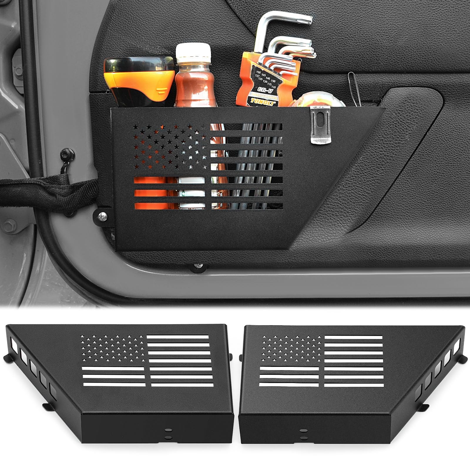 Metal Front Door Pockets Compatible with Jeep Wrangler JK JKU Accessories