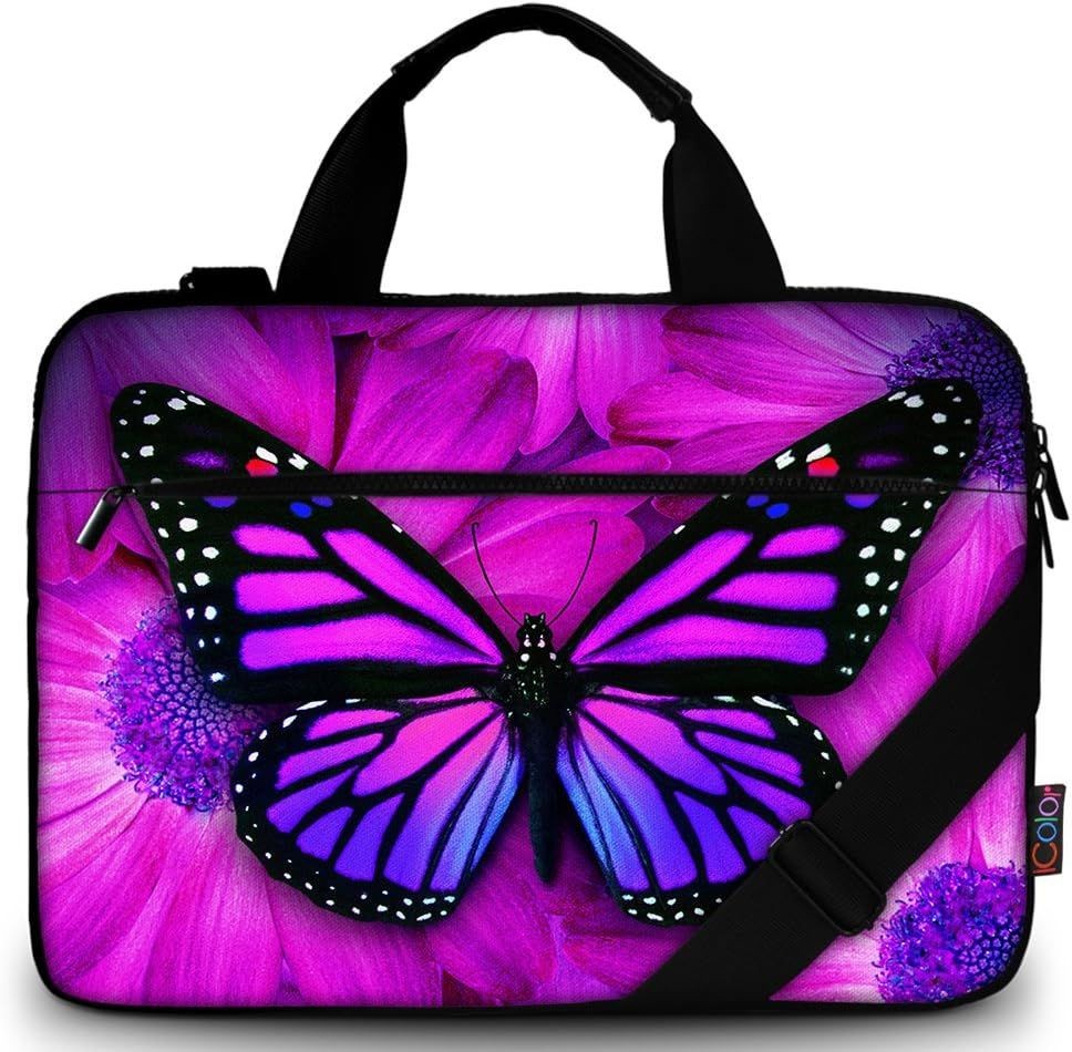 14.5 15 15.6 Inches Canvas Laptop Shoulder Bag Case, Purple Butterfly Messenger