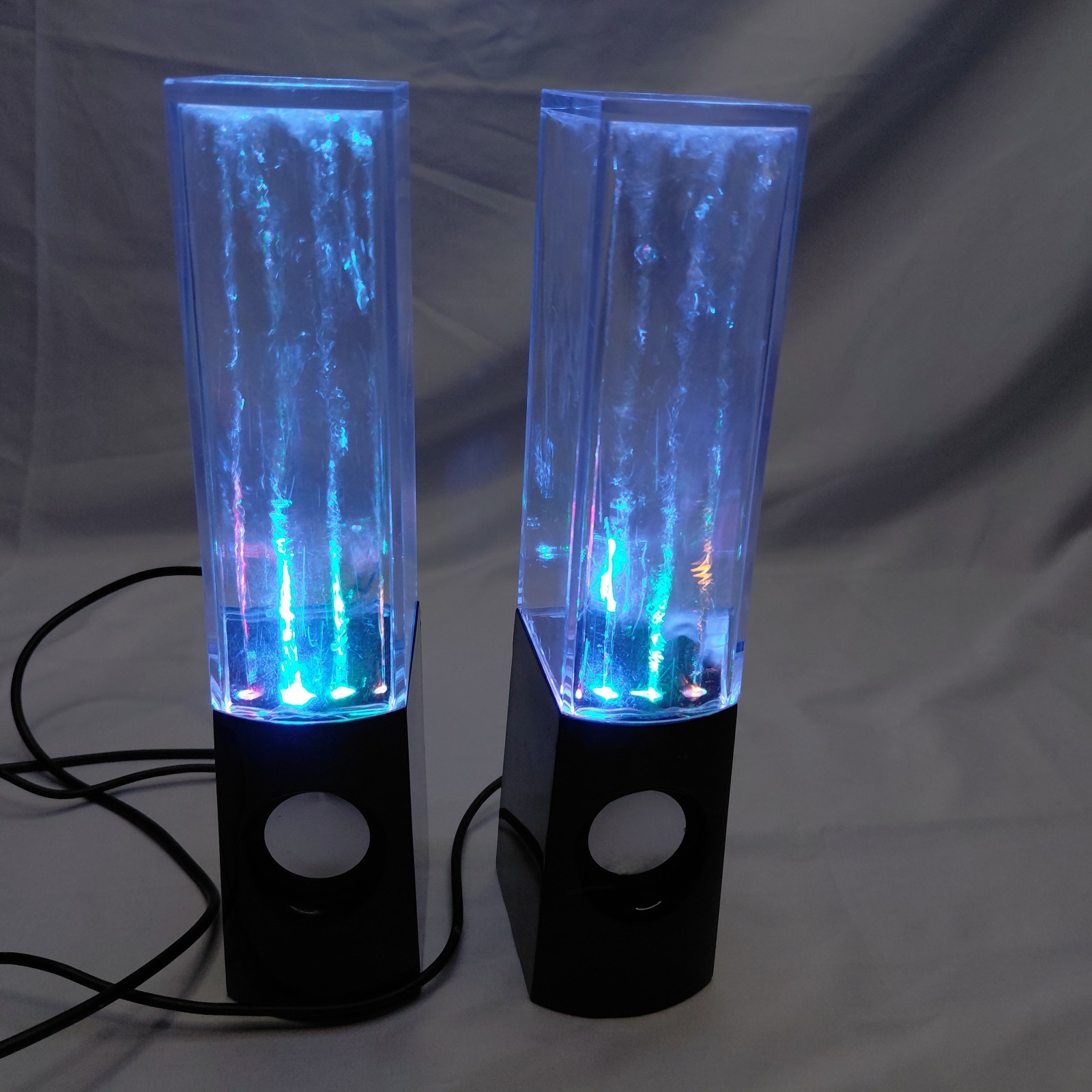 LED Dancing Water Speakers Light Show Music Reactive USB AUX Tested Working Pair