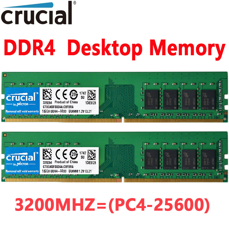 Crucial DDR4 32GB 2X16GB 3200 Mhz  PC4-25600 288pins Desktop Memory Dimm Ram