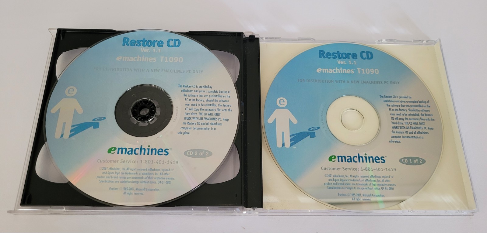 eMachines  Restore CD T1090 Ver 1.1 Complete 2 Disks Set USED 