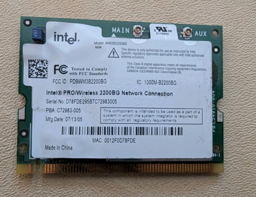 WM3B2200BG INTEL PRO Wireless 2200BG WLAN Mini PCI Anatel D10709-002