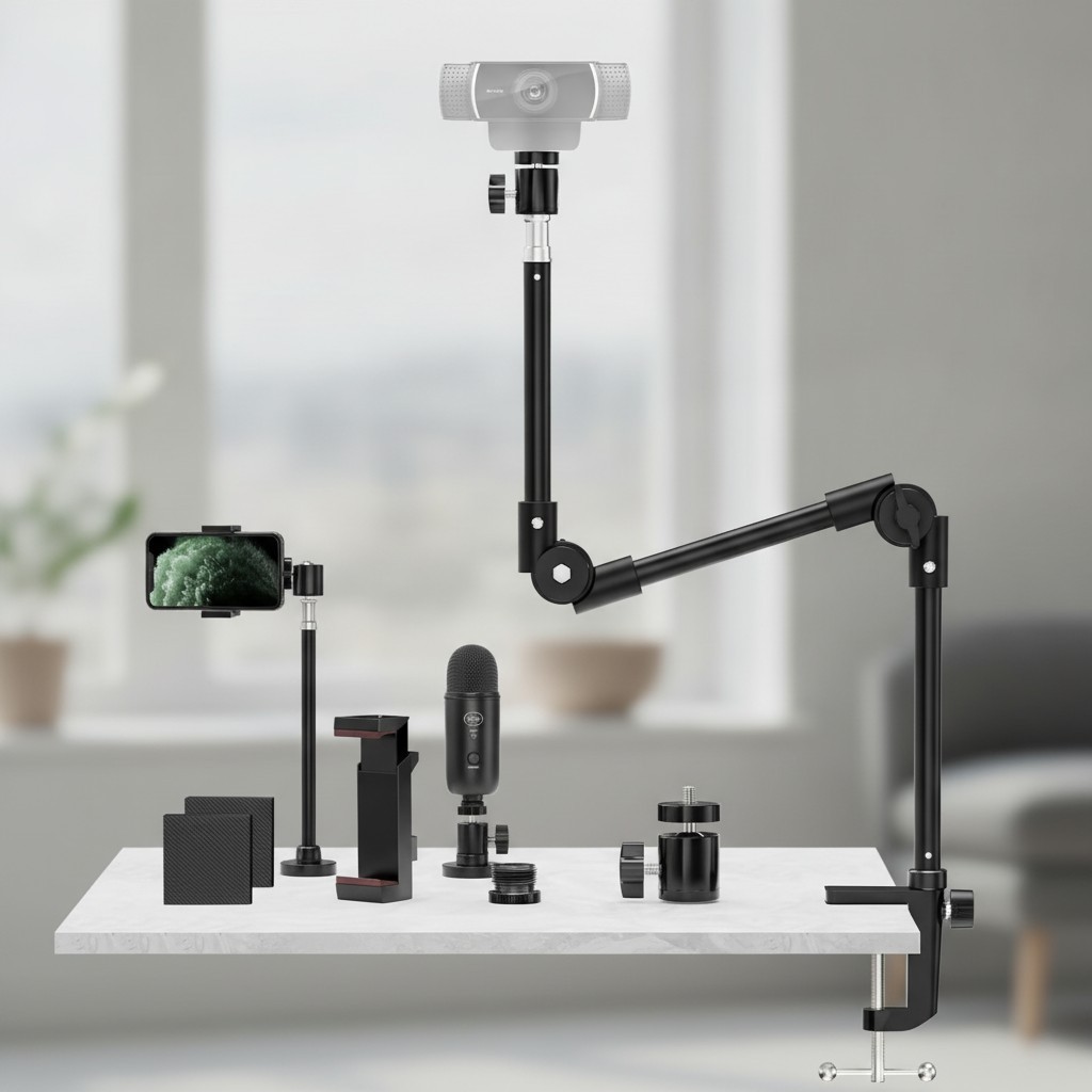 Lightweight Flexible Webcam Desk Mount - Perfect for Logitech, GoPro & More