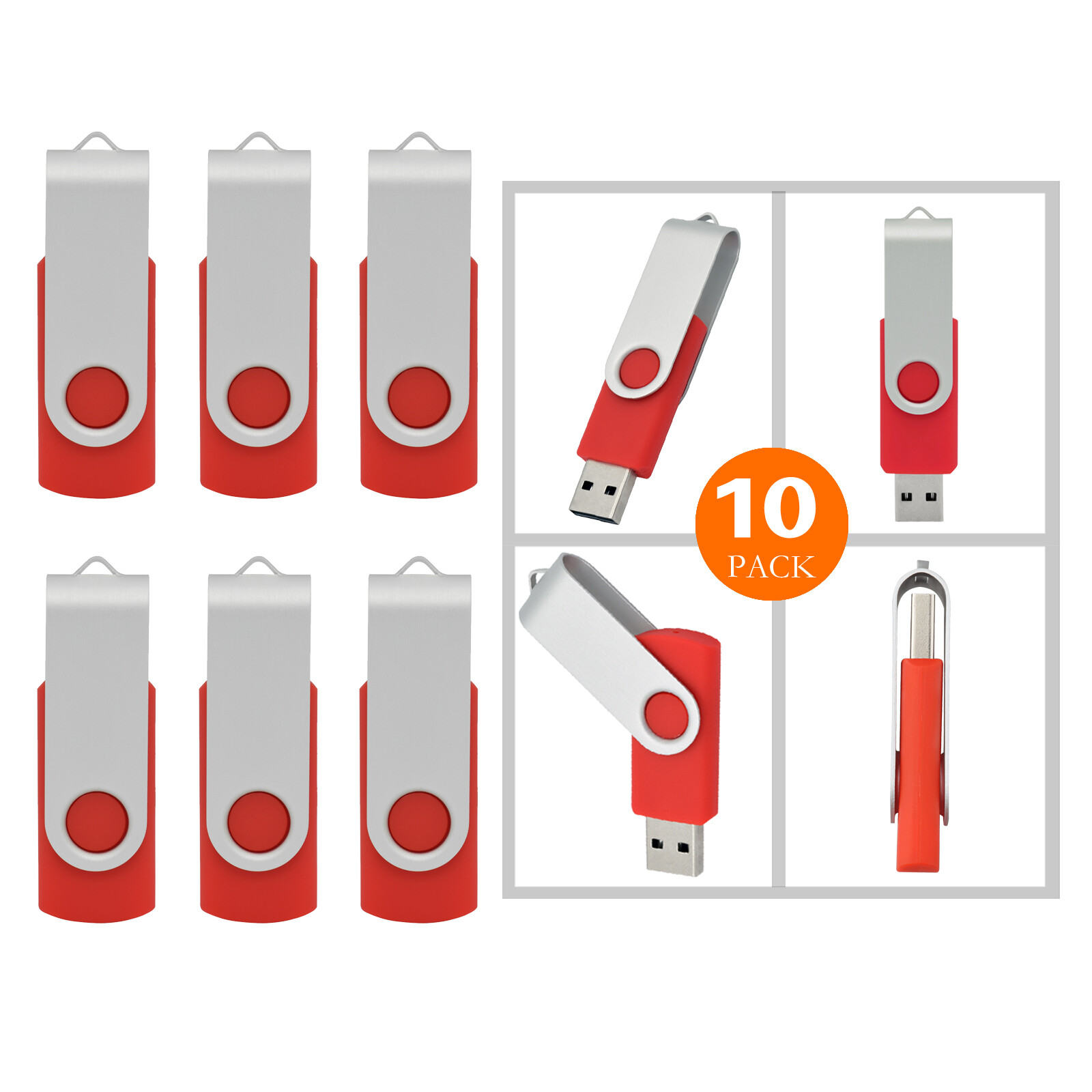10 Pack 1G-16GB USB 2.0 Flash Drive Thumb Drive Memory Stick Rotating Pen Drive