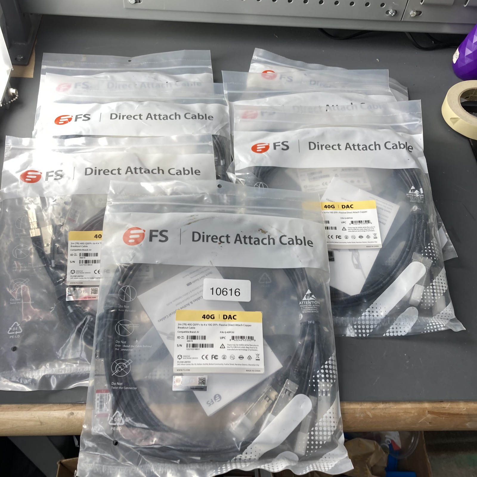 LOT OF 4-NEW Fiberstore Q-4SPC02 2m 40G to 4x 10G SFP+Passive DAC Breakout Cable