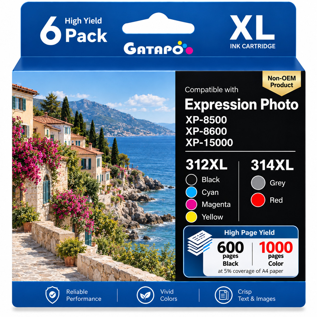 312XL 314XL 6PK 6 Color High Yield Ink Cartridge Fits Expression Photo XP-15000