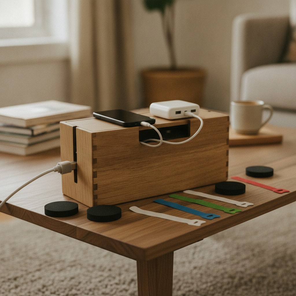 Acacia Wood Cable Management Box, Wooden Cord Hider Organizer for Power Strip...