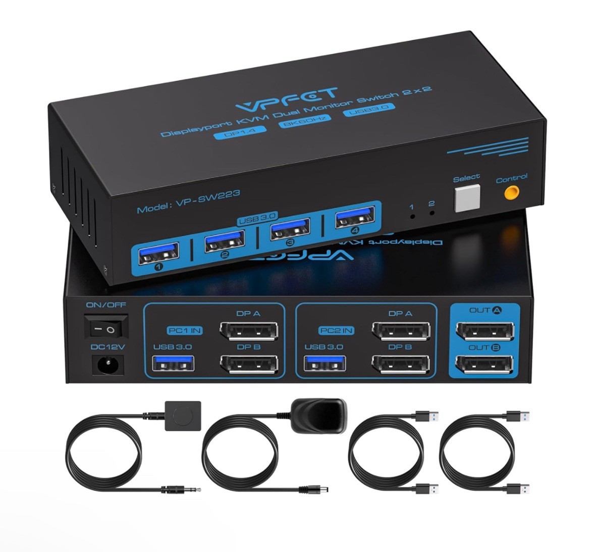 8K@60Hz HD Displayport KVM Switch USB 3.0 2 Monitors 2 Computers 4K@120Hz