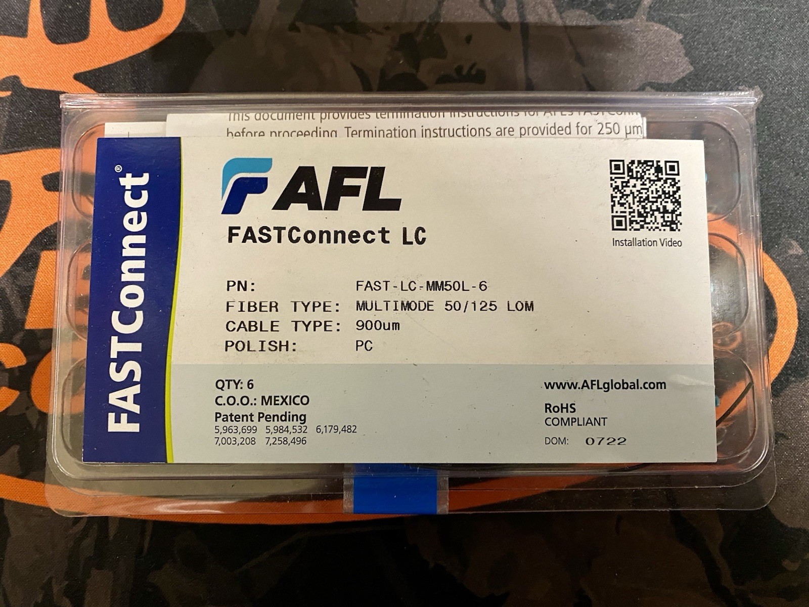 AFL LC 50/125 Multimode OM3 10Gig  FASTConnect Fiber Connector (6 Pack)