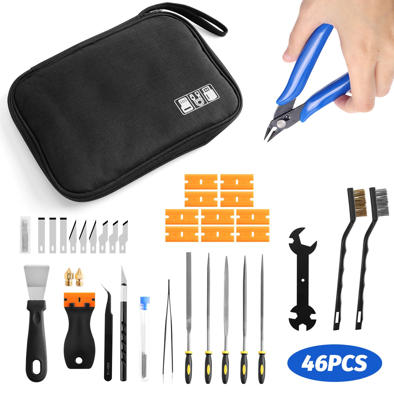 46 Pcs 3D Printer Tool Kit Carving Knife Cleaning Needle Tweezers Plier Scraper