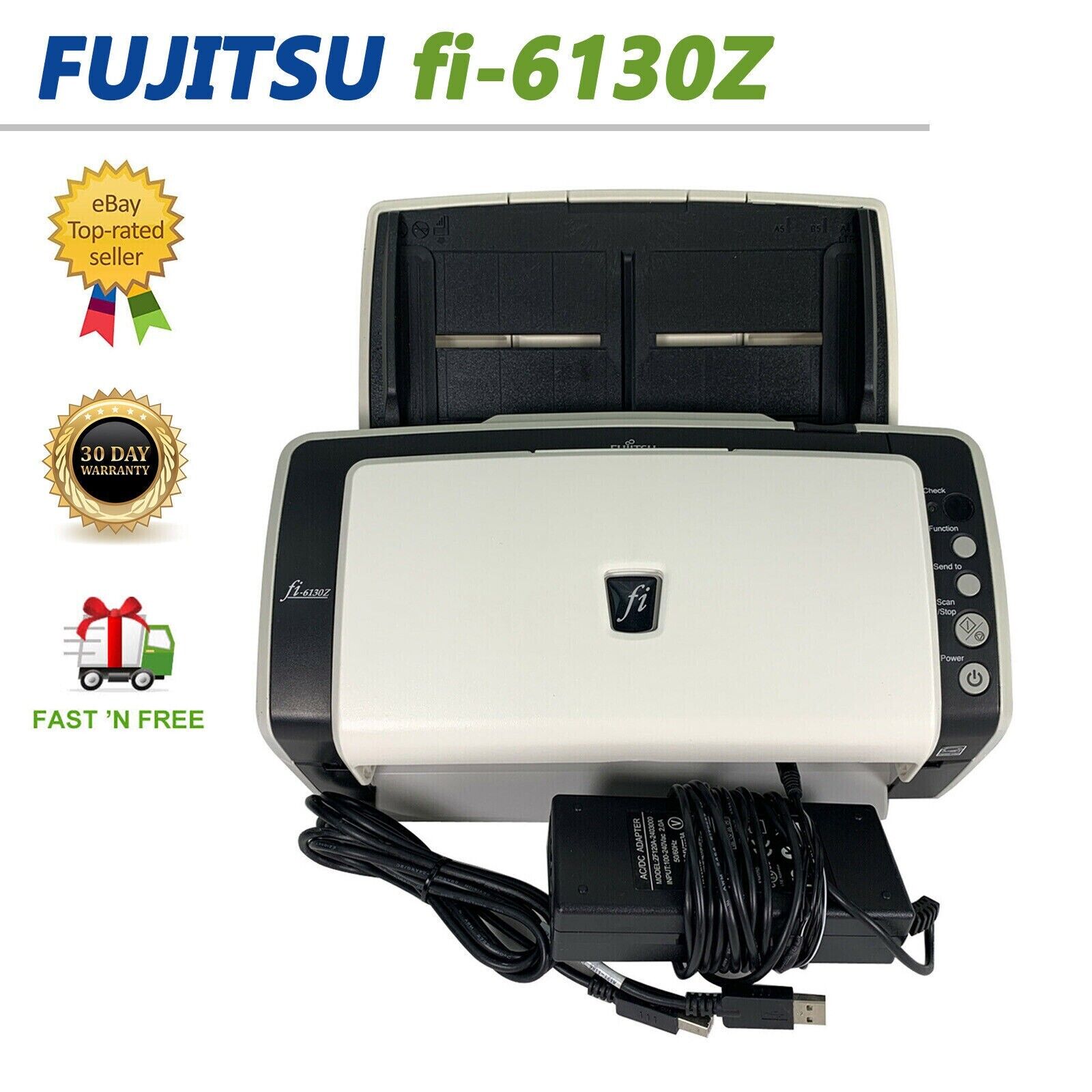 Fujitsu FI-6130Z Duplex Document Color Scanner w/AC Adapter & USB Cable